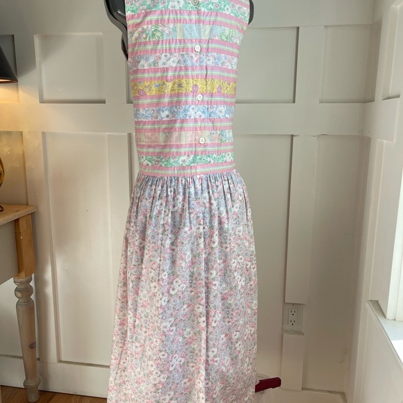 Vintage Quilted Colorful Striped and Floral Sleeveless Dress Size Small - Picture 2 of 5